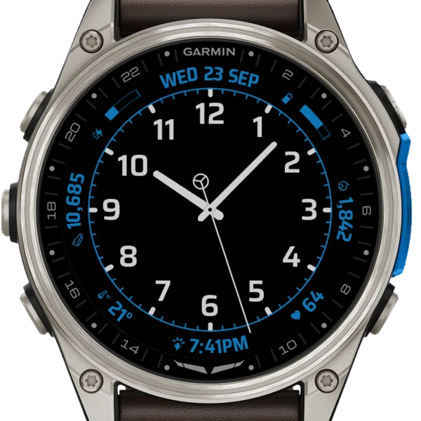 Minimalist Analog Easy Read - Data Plus on a D2 Mach 2. Blue accent.