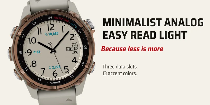 Store banner: Minimalist Analog Easy Read Light on a Garmin watch, with the name and its highlights.
