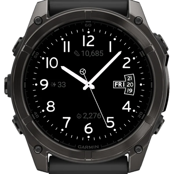 Minimalist Analog Easy Read on a fēnix 8. Gray accent.